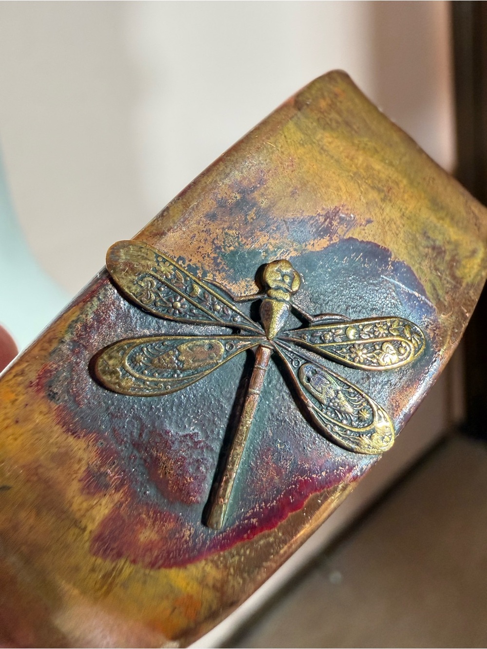 Vintage Boho Heavy Copper Designer Dragonfly Southwestern Wide cuff Bracelet - Picture 4 of 17